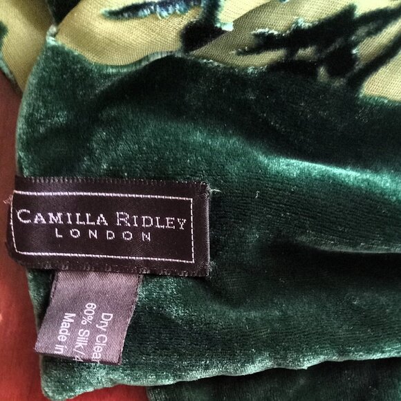 Camilla Ridley London Emerald / Light Green Long Silk / Velvet Scarf - Floral - Picture 3 of 5